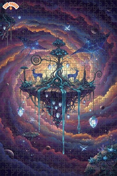 Teona Ahşap لغز خشبي رائع على شكل شجرة فلكية وغزلان، ذو طبقتين، 500 قطعة، مقا...