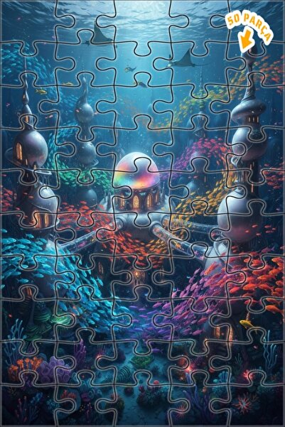 Teona Ahşap لغز خشبي رائع على شكل مدينة تحت الماء مرسومة بالزيت 50 قطعة 15x25