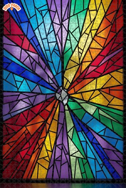 Teona Ahşap Rainbow Patterned Geometric Art Double Layer Framed Wooden Puzzle...