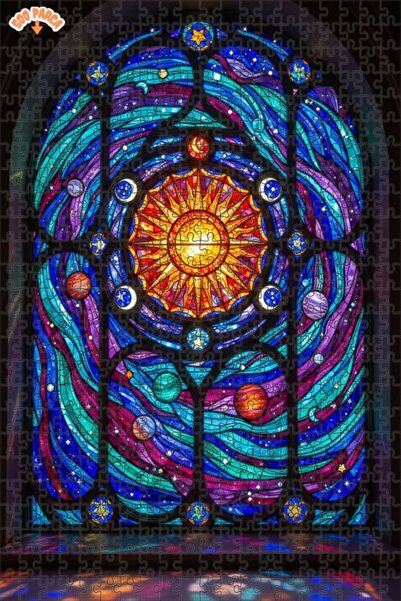 Teona Ahşap ألغاز خشبية ذات إطار مزدوج من الزجاج الملون بتصميم شمس وكواكب ونظ...