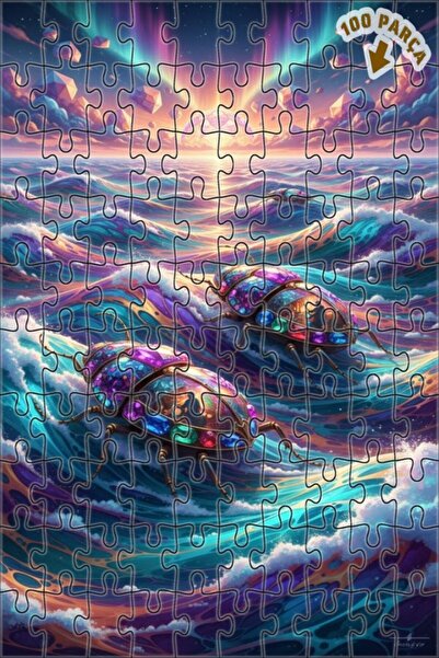 Teona Ahşap لغز فني على شكل حجر كريم يصور بحر الحلمات الحشرية بأسلوب الرسم ال...