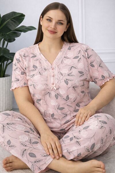 SCM LINGERIE Women's Battal Boy Short Sleeve Cotton Pajama Set