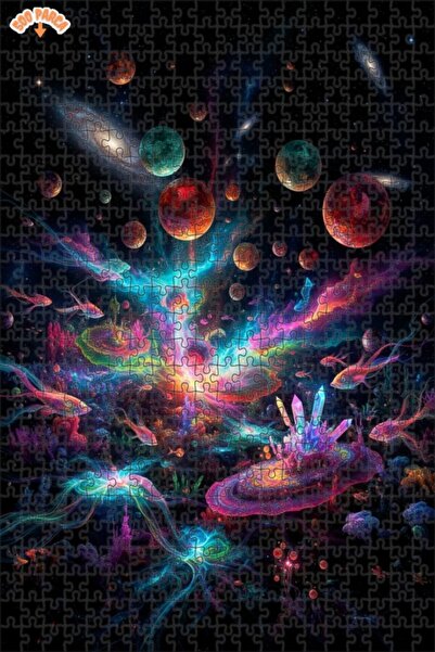 Teona Ahşap لغز خشبي مؤطر ذو طبقتين بمظهر لوحة زيتية لحلم الكون المجرمي 500 ق...