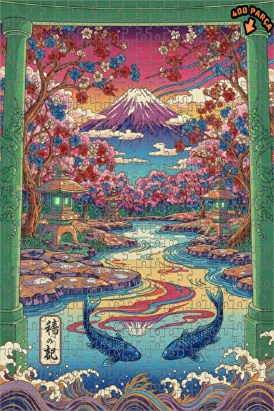 Teona Ahşap لغز خشبي ذو طبقتين بإطار يصور أسماك التنين وغطاء جبل فوجي 400 قطع...