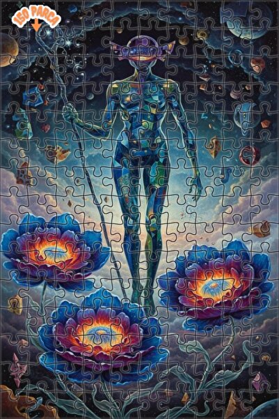 Teona Ahşap Cosmic Traveler Oil Painting Look Wood Puzzle Double Decker Frame...