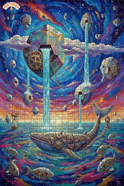 Teona Ahşap لغز خشبي ميكانيكي على شكل حوت بتصميم لوحة زيتية، ذو طبقتين، 500 ق...