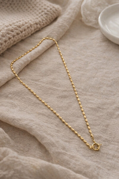 Owentis Gold Zarif Oval Zincir Gemici Kilit Uçlu Camelia Kolye -kararma yapmaz-