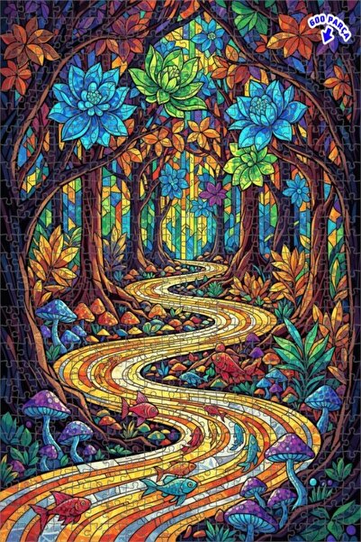 Teona Ahşap لغز خشبي مؤطر ذو طابقين بمظهر فسيفساء زجاجية لجبل الغابة السحرية ...