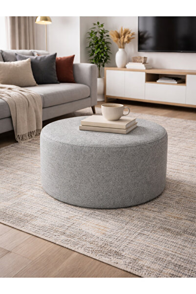 İMZA CRAFT Bukle Kumaş Yuvarlak Puf – Modern Dekoratif Puf Sehpa