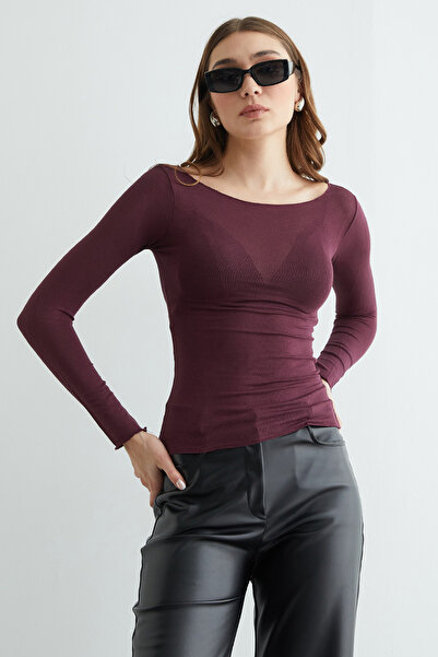 Fulla Moda Bluză transparentă cu gât barcă