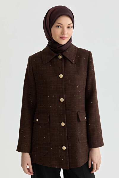 Tuğba Gold Düğme Detaylı Ceket - Kahve