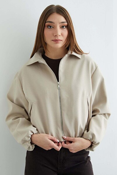 Fulla Moda Zippered Polo Neck Crop Bomber Jacket