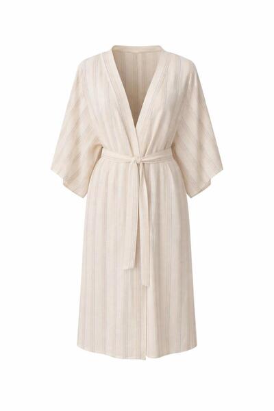 Eight Fashion Women's Multi-Colored Belted Linen Effect Long Kimono & Kaftan ...