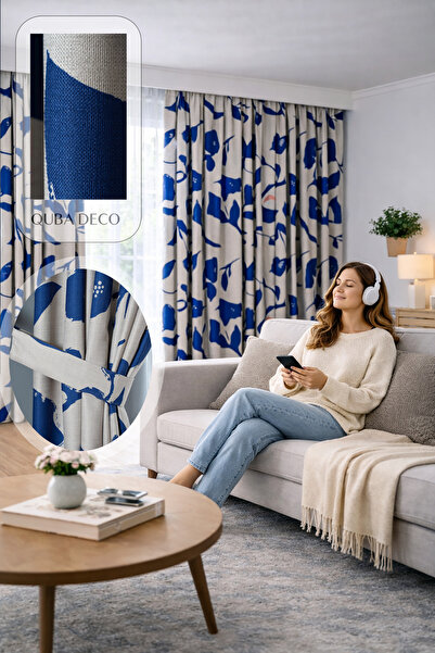 QUBA DECO Floral Baskı Desenli Blackout Işık Geçirmez PİLESİZ Fon Perde Yatak...