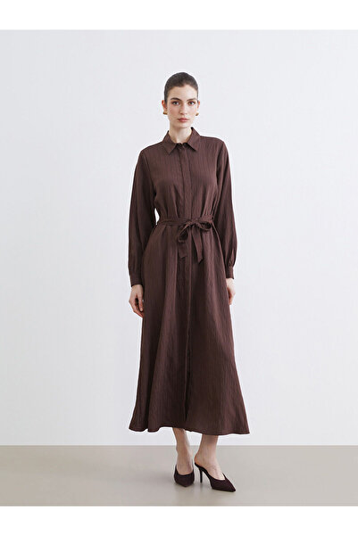 LC Waikiki Brown belted modal blend shirt dress