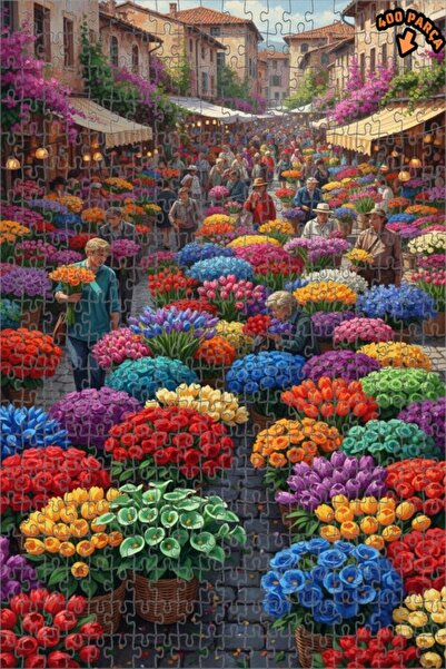 Teona Ahşap Canlı Çiçek Pazarı Yağlı Boya Görünümlü Ahşap Puzzle 400 PARÇA 35x35