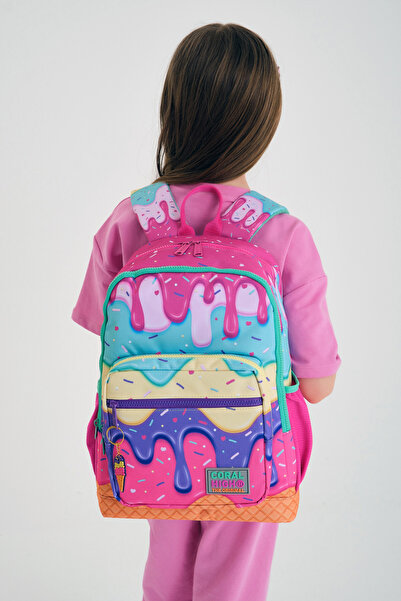 Coral High Kids Pembe Rengarenk Dondurma Desenli 3’lü Okul Çanta Seti SET0123731