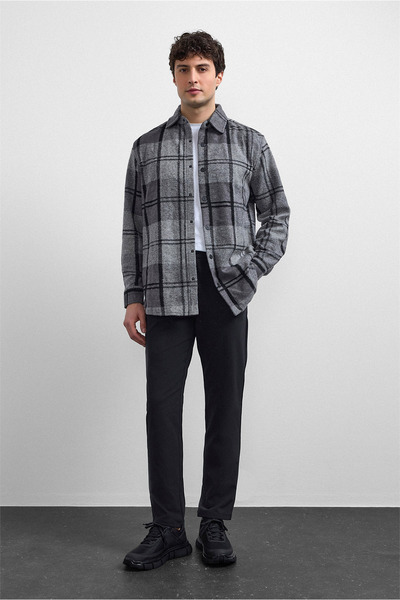 Back And Bond Overfit Gri Örme Çizgili Gömlek