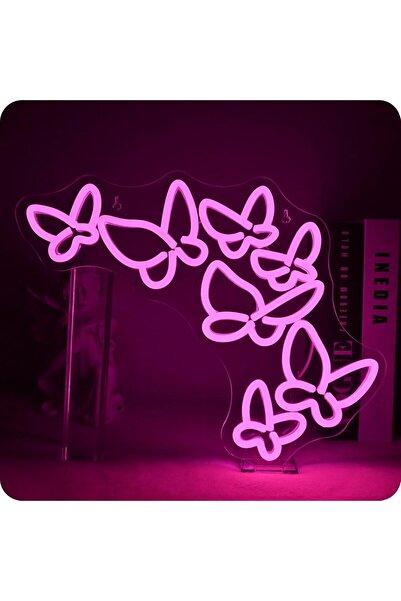 Slasa لوحة جدارية نيون على شكل فراشة وردية اللون، بقاعدة أكريليك 6 مم، مقاس 3...