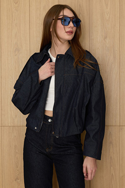 Fulla Moda Jachetă din denim cu fermoar supradimensionat