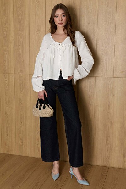 Fulla Moda Lace Buttoned Muslin Shirt