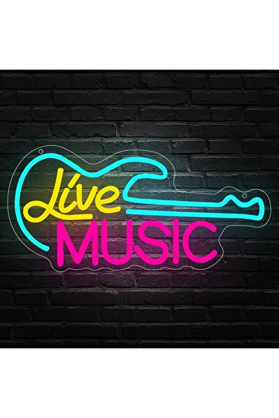 Slasa لوحة جدارية نيون على شكل جيتار موسيقي حي، بقاعدة أكريليك 6 مم، 18 × 38 سم