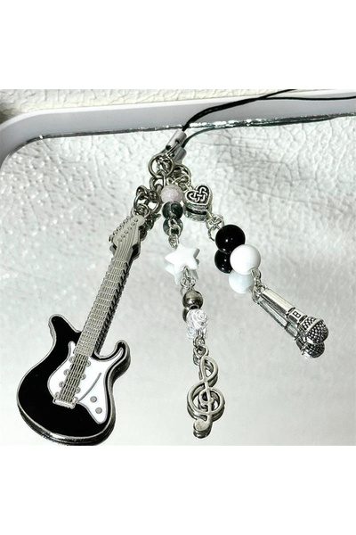 Choice سلسلة مفاتيح على شكل جيتار وميكروفون وخرزة للهاتف المحمول بتصميم مستوح...