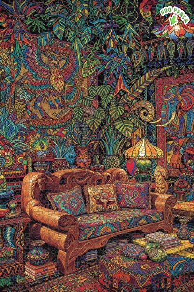 Teona Ahşap لغز خشبي بتصميم منزل الغابة الاستوائية مع رسم زيتي 800 قطعة 70x50