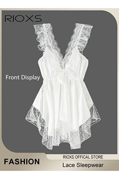 RIOXS Women's Lace Satin Sleeveless Night Gown,Ladies Nightgown,Camisole Nigh...