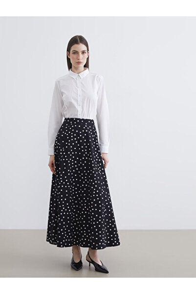 LC Waikiki Black Zippered Polka Dot Flared Skirt