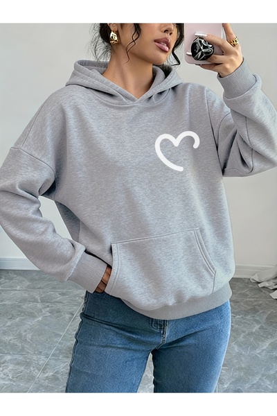 Deocept Unisex Half Heart Printed Hooded Kangaroo Pocket Comfortable Fit Over...