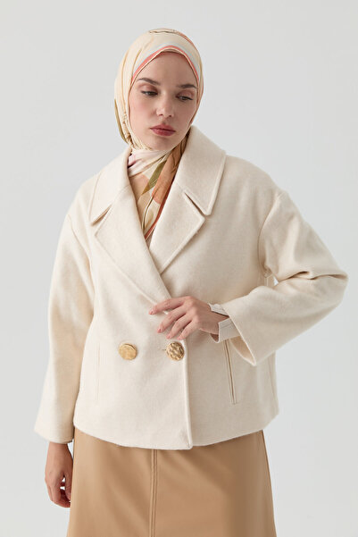Tuğba Kruvaze Mini Ceket - Ekru