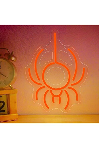 Slasa لوحة جدارية نيون برتقالية على شكل عنكبوت بقاعدة أكريليك 6 مم، 37 × 28 سم