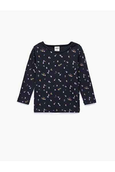 Koton Tricou cu mânecă lungă din bumbac cu guler rotund flori