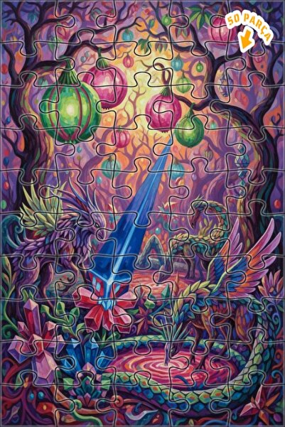 Teona Ahşap Dragon Crystal Forest Oil Painting Lookalike Art Double Layer Fra...