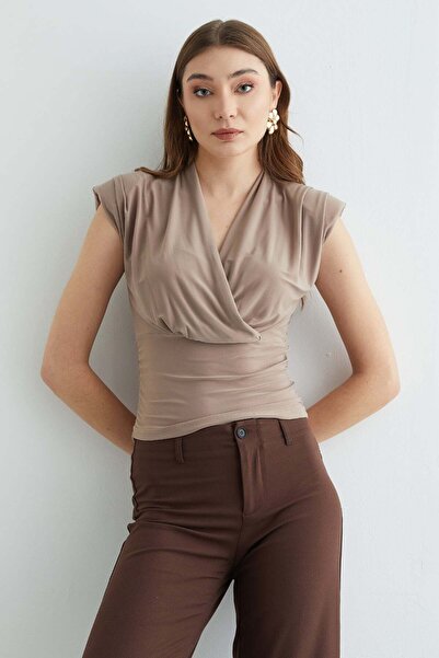 Fulla Moda Shoulder Shoulder Pad Piece Double-Breasted Collar Blouse