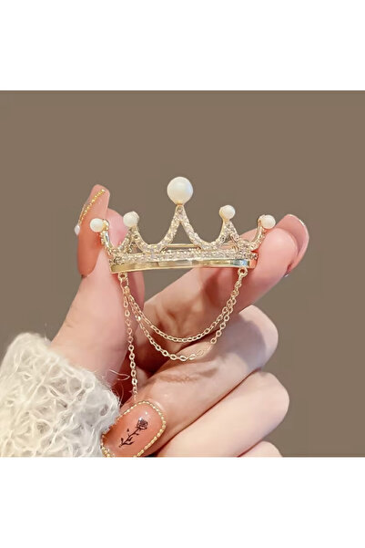 MAURA LIYUZA Zirkon Taşlı ve İnci Detaylı Taç Tasarım Broş