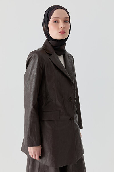 Tuğba Kuşaklı Deri Ceket - Kahve