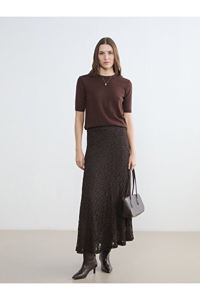 LC Waikiki Brown Elastic Waist Lace Ruffle Skirt