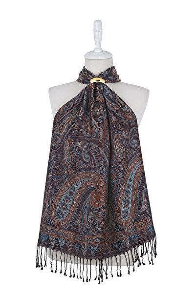 Bursa İpek Black Tan Jamawar Woven Silk Scarf