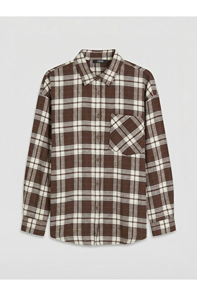 LC Waikiki Καφέ καρό oversized γυναικείο πουκάμισο