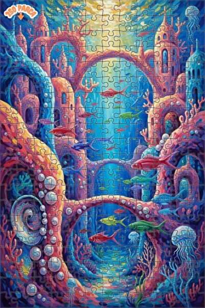Teona Ahşap Magic Underwater City Oil Painting Lookalike Wooden Puzzle 250 Pi...