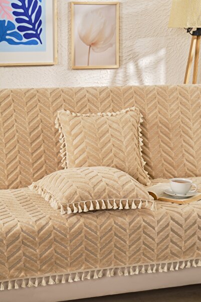 Loselya Tasseled Bohemian Sofa Cover - Chenille Textured Non-Slip Sofa Throw ...