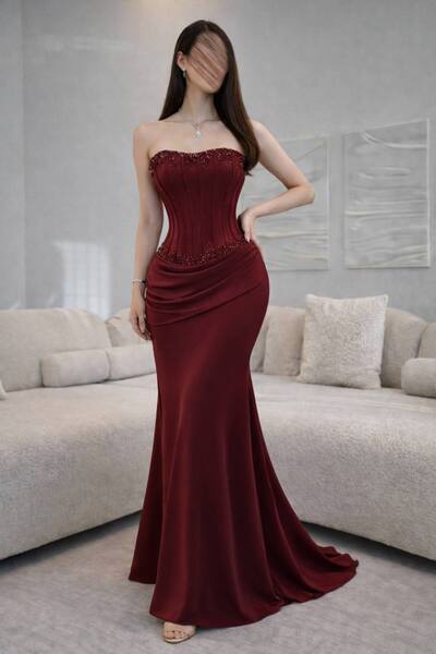 RWETA Burgundy corset evening dress