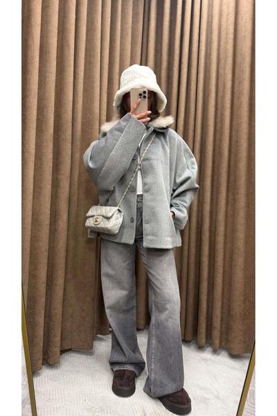 Maysa YAKASI KÜRKLÜ YARASA KOL GRİ KABAN