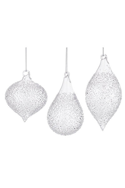 Bizzotto Set of 12 Christmas Tree Glass Ornaments Transparent Saturno