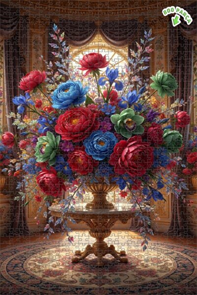 Teona Ahşap Görkemli Vazo Çiçekleri Yağlı Boya Görünümlü Çift katlı Çerçeveli...