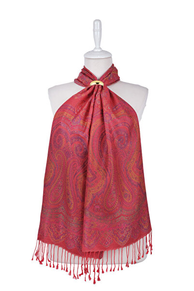 Bursa İpek Fuchsia Yellow Jamawar Woven Silk Scarf