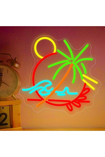 Slasa لوحة جدارية نيون على شكل شمس وقمر بقاعدة أكريليك 6 مم، 36 × 37 سم