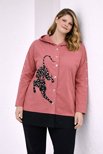 Şans Жіночий великий розмір, лососевий колір, застібка на кнопках, капюшон з ...